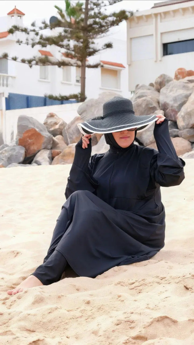 بوركيني Malak - بدلة سباحة شرعية مضادة للماء بأسود أنيق en – Boutique Nazlyshop