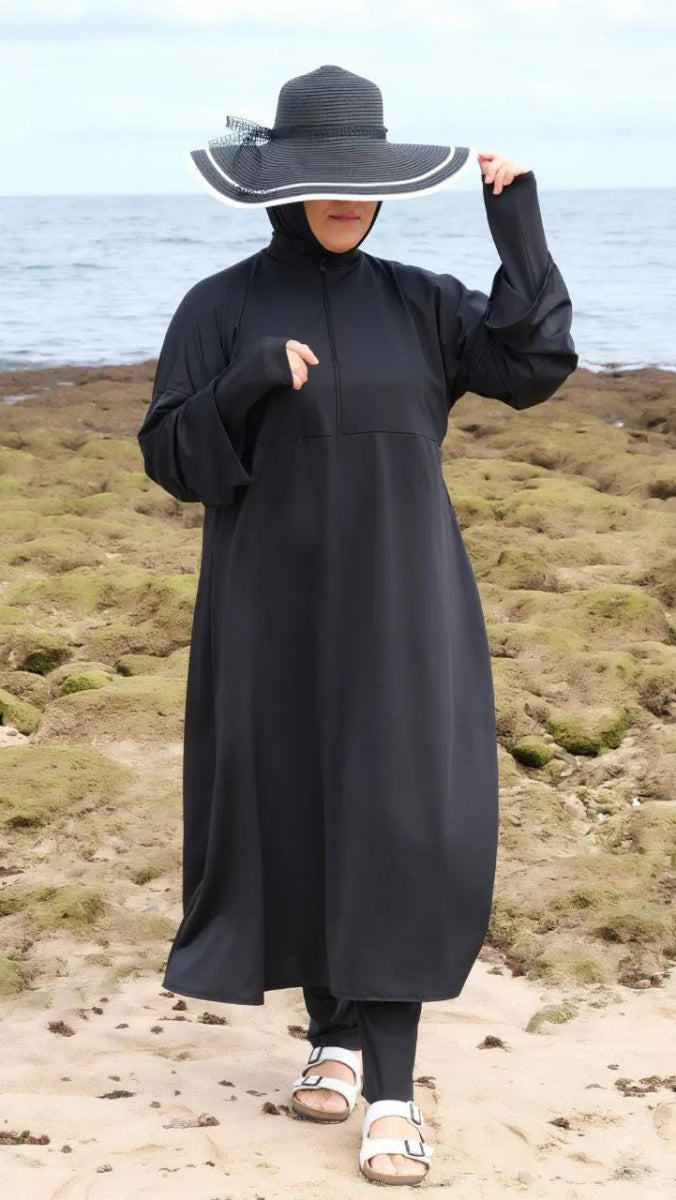 بوركيني Malak - بدلة سباحة شرعية مضادة للماء بأسود أنيق en – Boutique Nazlyshop